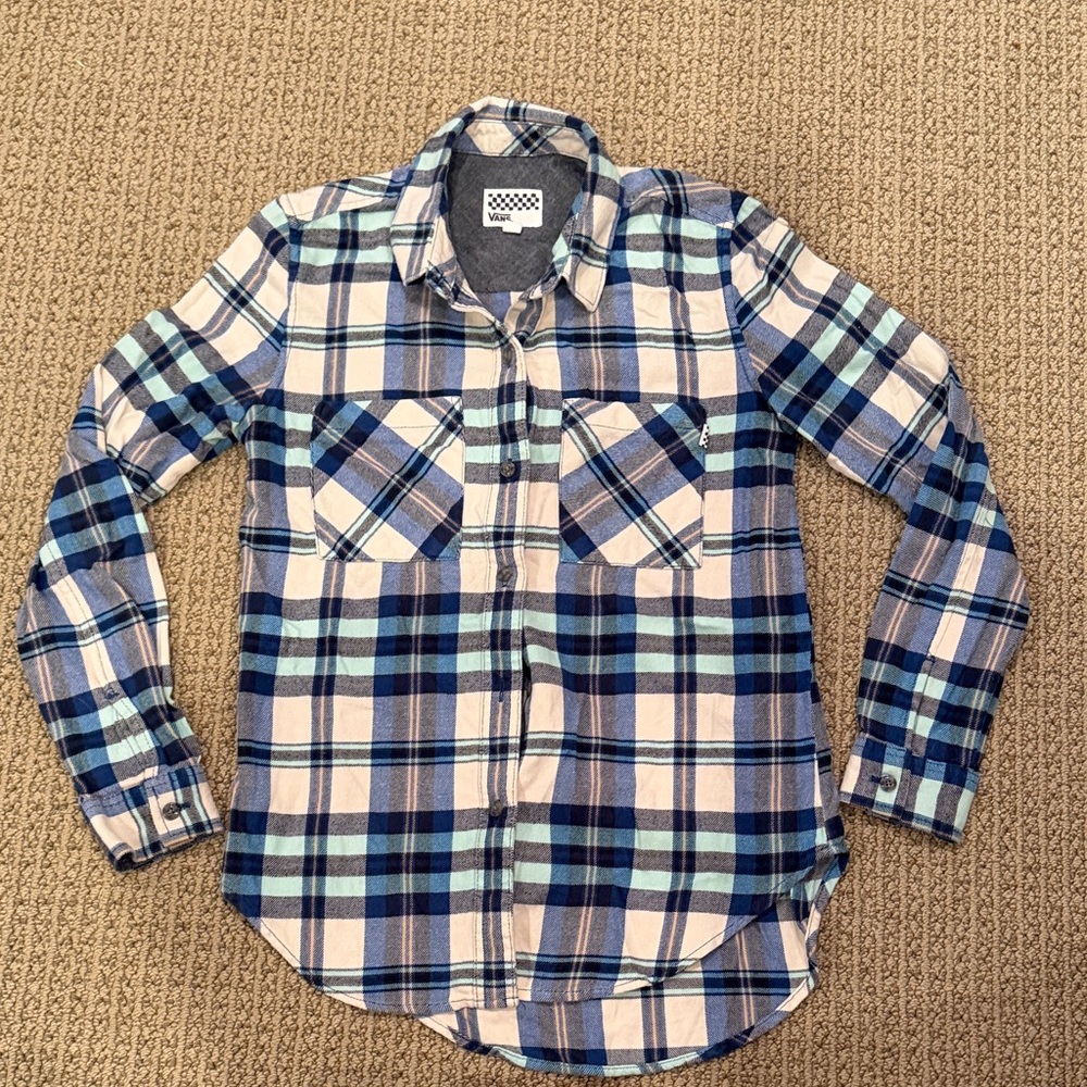 Vans Blue and Tan Plaid Flannel Shirt